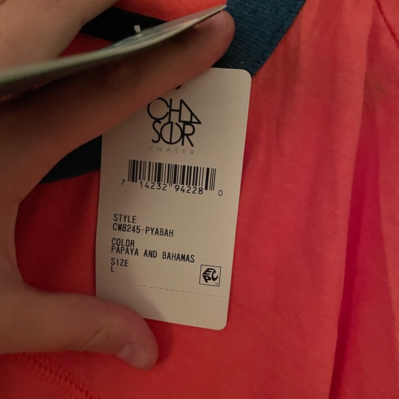 Chaser blue and orange long sleeve v neck tee - Picture 5 of 6